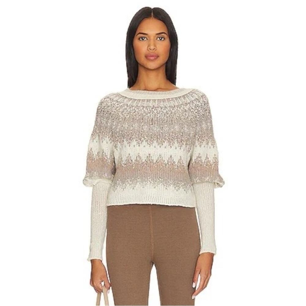 Free People Wool Fair Isle Puff Sleeve Sweater Home For the Holidays XL - Picture 5 of 12